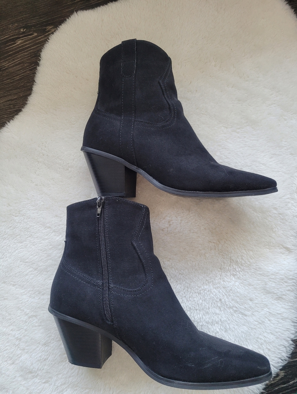 DLG Women's Western Cowboy Vegan Suede Ankle Boot In Black Sz 10